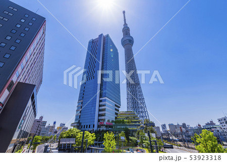押上駅前の風景 東京スカイツリーとイーストタワー 押上駅前の風景 東京スカイツリーとイーストタワー 53923318