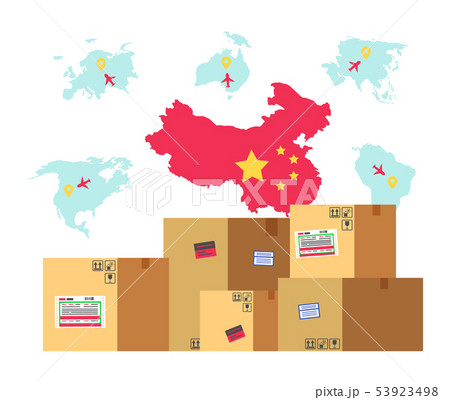 China Map with Flag and Production in Parcels China Map with Flag and Production in Parcels 53923498
