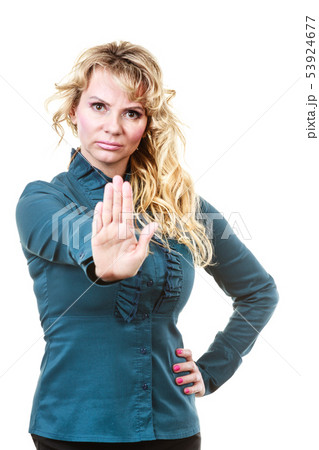 Adult blondie woman making hand gesture 53924677