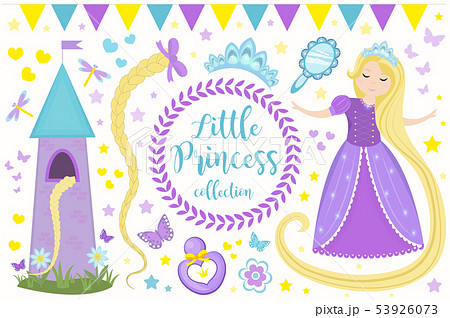 Cute Little Princess Rapunzel Set Objects のイラスト素材