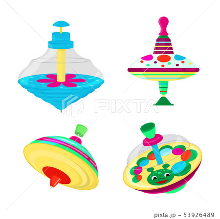 Top toy vector kids whirligig humming spinner colorful spinning playing game with peg-top character 53926489