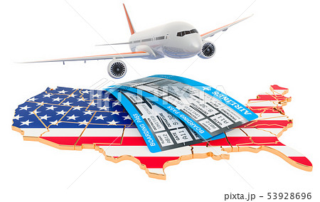 Flights to the USA concept. 3D rendering Flights to the USA concept. 3D rendering 53928696