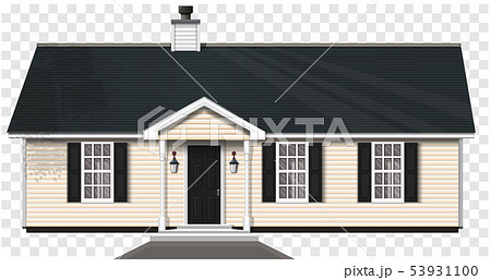One-story wooden house with a trumpet. Vector icon 53931100