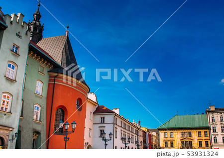 Beautiful houses on Krakow small market square 53931324