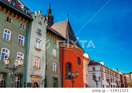 Beautiful houses on Krakow small market square 53931325