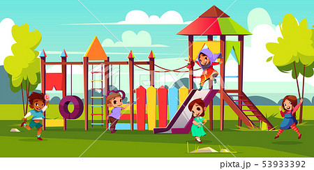Kids playing on park playground cartoon 53933392