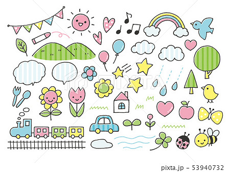 幼稚園かわいい線画カラフルのイラスト素材 53940732 Pixta