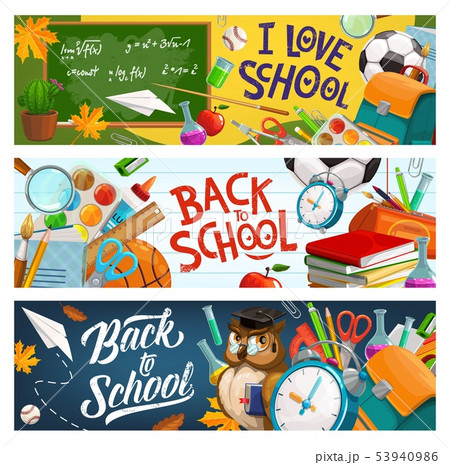 Back to School, classroom chalkboard and supplies 53940986