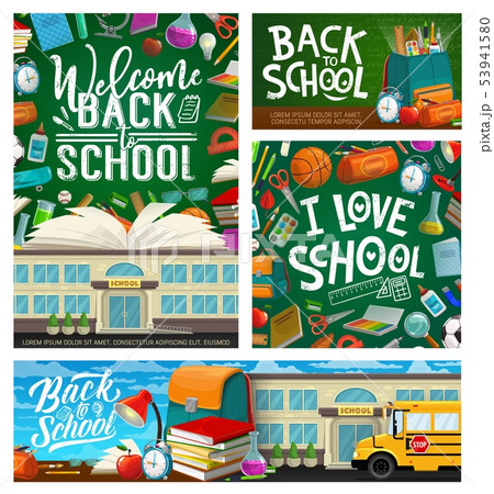 Back to school stationery and rucksack, blackboard 53941580