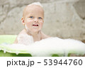 Funny cute bay boy taking a bath outdoor. Funny toddler in a soapy foam. 53944760