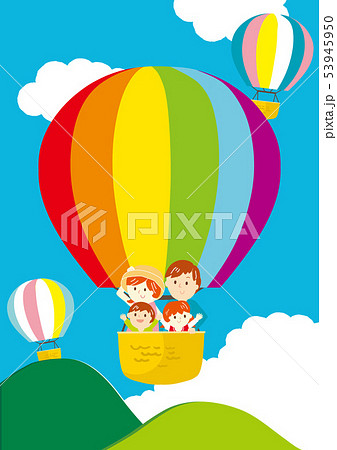 気球に乗る家族 イラストのイラスト素材