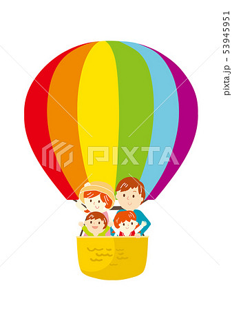 気球に乗る家族 イラストのイラスト素材