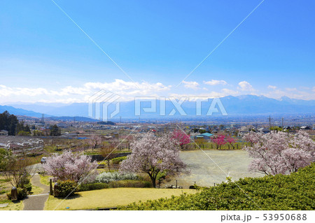 【山梨県】春のみさか桃源郷公園からの眺望 53950688