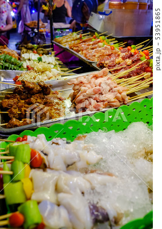 Various types of meat such as squid, pork, chicken Various types of meat such as squid, pork, chicken 53951865