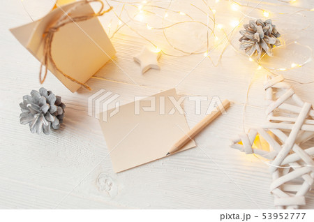 Christmas background for greeting card sheet of paper with place for text. x-mas toys on wooden 53952777