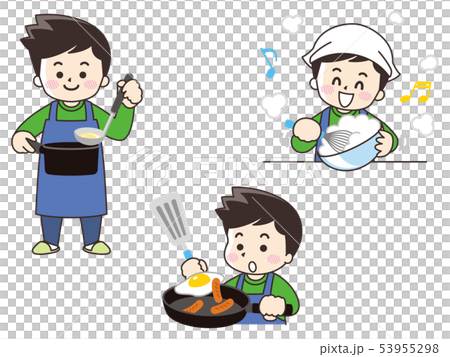 料理をする若い男性のイラスト素材