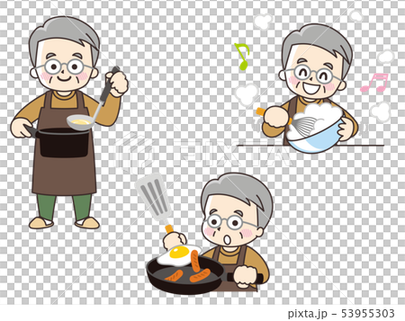 料理をするシニア男性のイラスト素材