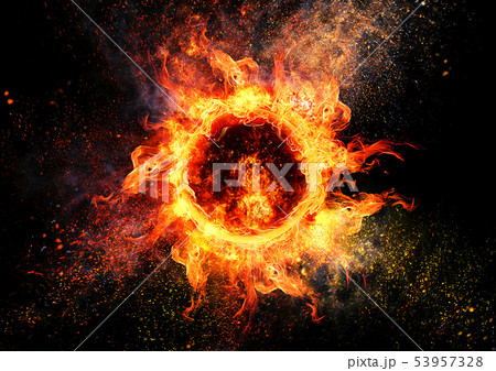 抽象的な太陽と黒の背景の写真素材