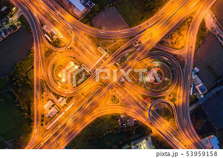 Aerial view of highway junctions Top view of Urban Aerial view of highway junctions Top view of Urban 53959158
