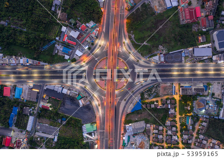 Aerial view of highway junctions Top view of Urban Aerial view of highway junctions Top view of Urban 53959165