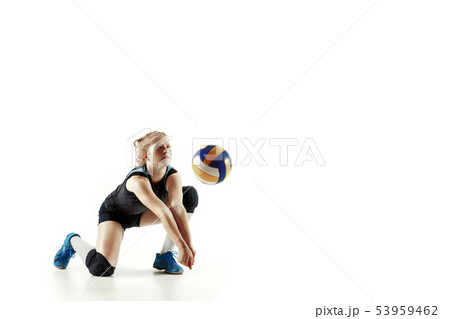 Young female volleyball player isolated on white studio background 53959462