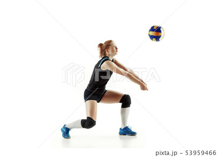 Young female volleyball player isolated on white studio background 53959466