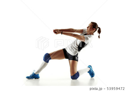 Young female volleyball player isolated on white studio background 53959472