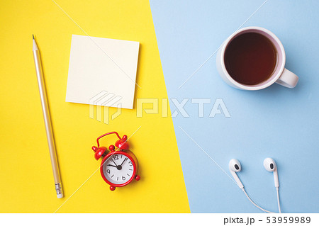 Stickers stationery, a Cup of coffee and a clock  53959989