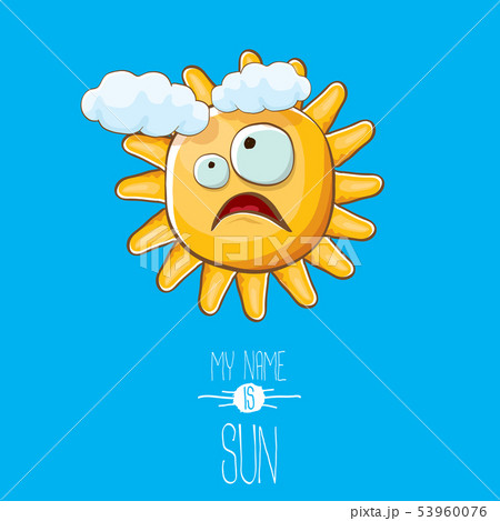vector funky cartoon style summer sun character on blue sky background. My name is sun concept vector funky cartoon style summer sun character on blue sky background. My name is sun concept 53960076