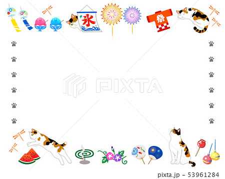 猫と夏のフレームイラスト 1のイラスト素材 53961284 Pixta
