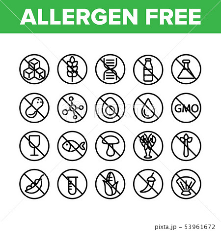 Allergen Free Food Vector Linear Icons Setのイラスト素材