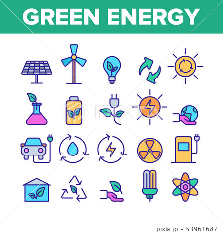 Green Energy Sources Vector Linear Icons Set 53961687