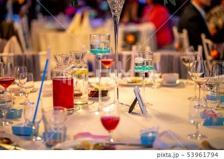 Tables setting for wedding party in restaurant Tables setting for wedding party in restaurant 53961794