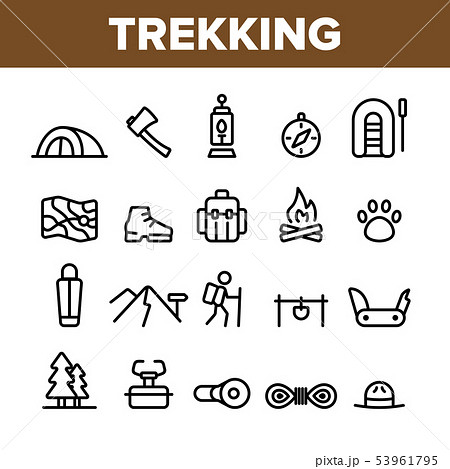 Trekking, Backpack Travel Vector Linear Icons Set 53961795
