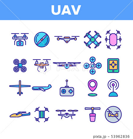 UAV, Remote Control Drones Vector Linear Icons Set 53962836