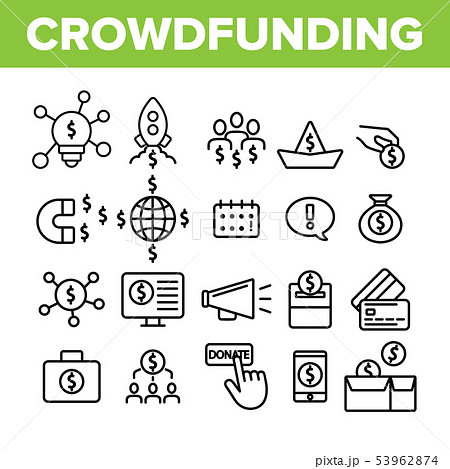 Crowdfunding, Collective Investment Vector Linear Icons Set 53962874