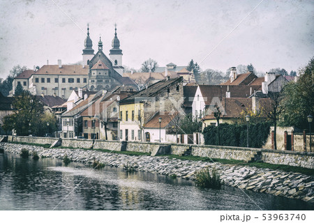 Jewish quarter and chateau, Trebic, Czech, analog 53963740