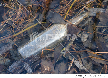 Old dirty glass bottle in water or under water. The result of environmental pollution and the 53964485