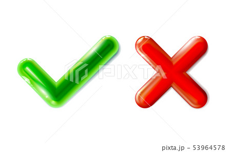 Realistic green checkmark and red crosshair icon. 53964578