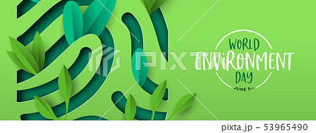 Environment Day banner of green cutout fingerprint 53965490