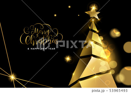 Christmas and New Year gold 3D pine tree card 53965493
