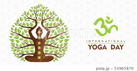 International Yoga Day tree woman banner 53965870