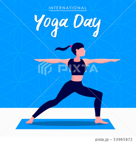 Yoga Day card of woman in warrior pose 53965872