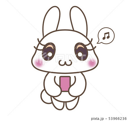 スマホを見ているうさぎのキャラクター（ホワイト） 53966236