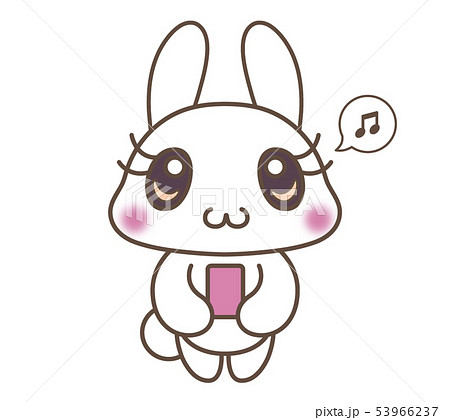 スマホを持っているうさぎのキャラクター（ホワイト） 53966237