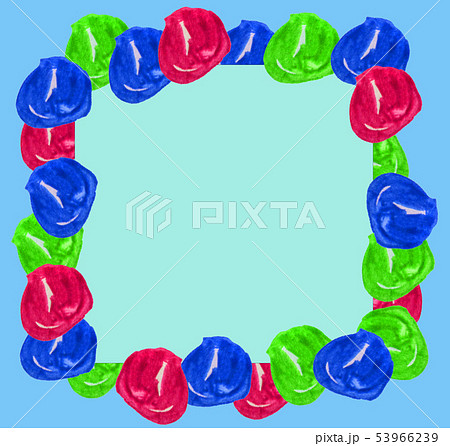 Watercolor balls in the form of a frame on a blue and green Christmas background. Can be used for 53966239