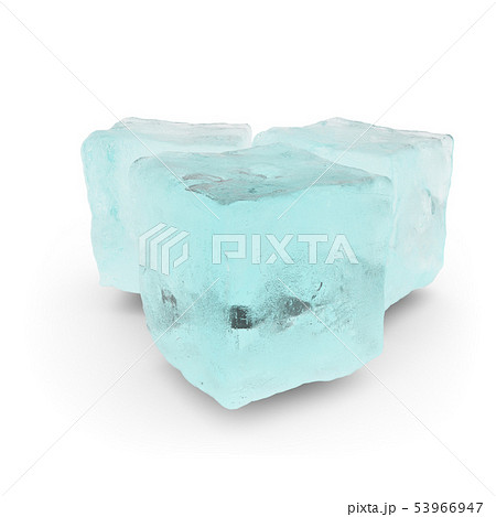 Pile of 3 blue ice cubes isolated on a white table Pile of 3 blue ice cubes isolated on a white table 53966947