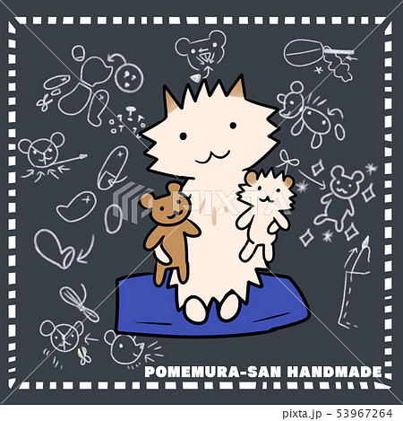 犬 ポメラニアン と手作りクマのぬいぐるみのデザインイラストのイラスト素材