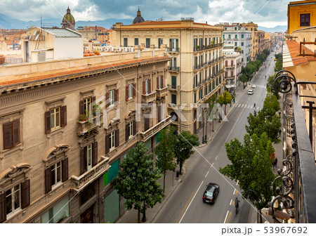 Palermo. Aerial view of the city and Via Roma Avenue. 53967692