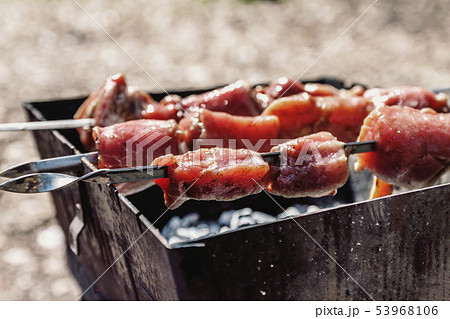 Meat skewers for kebabs grilled n grill on the Meat skewers for kebabs grilled n grill on the 53968106